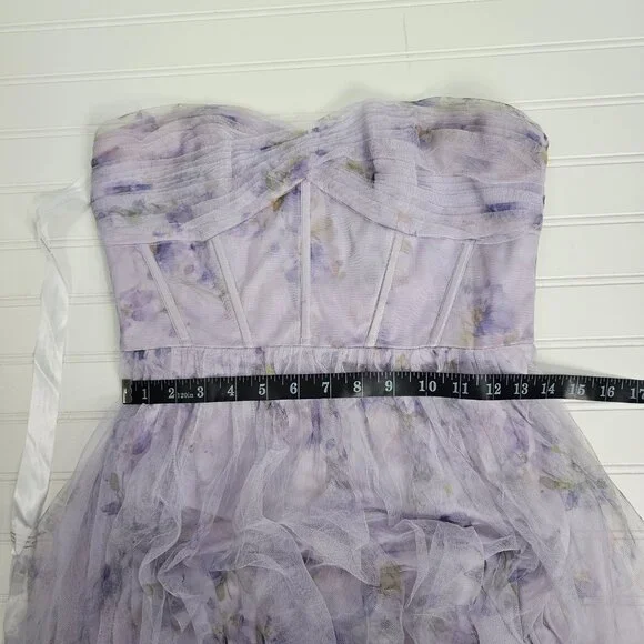 Dessy Collection Purple Floral Corset Strapless Chiffon Maxi Dress Size 4R NWOT - Picture 12 of 14